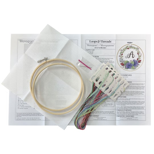 6" Floral Monogram Counted Cross Stitch Kit with Hoop by Loops & Threads®